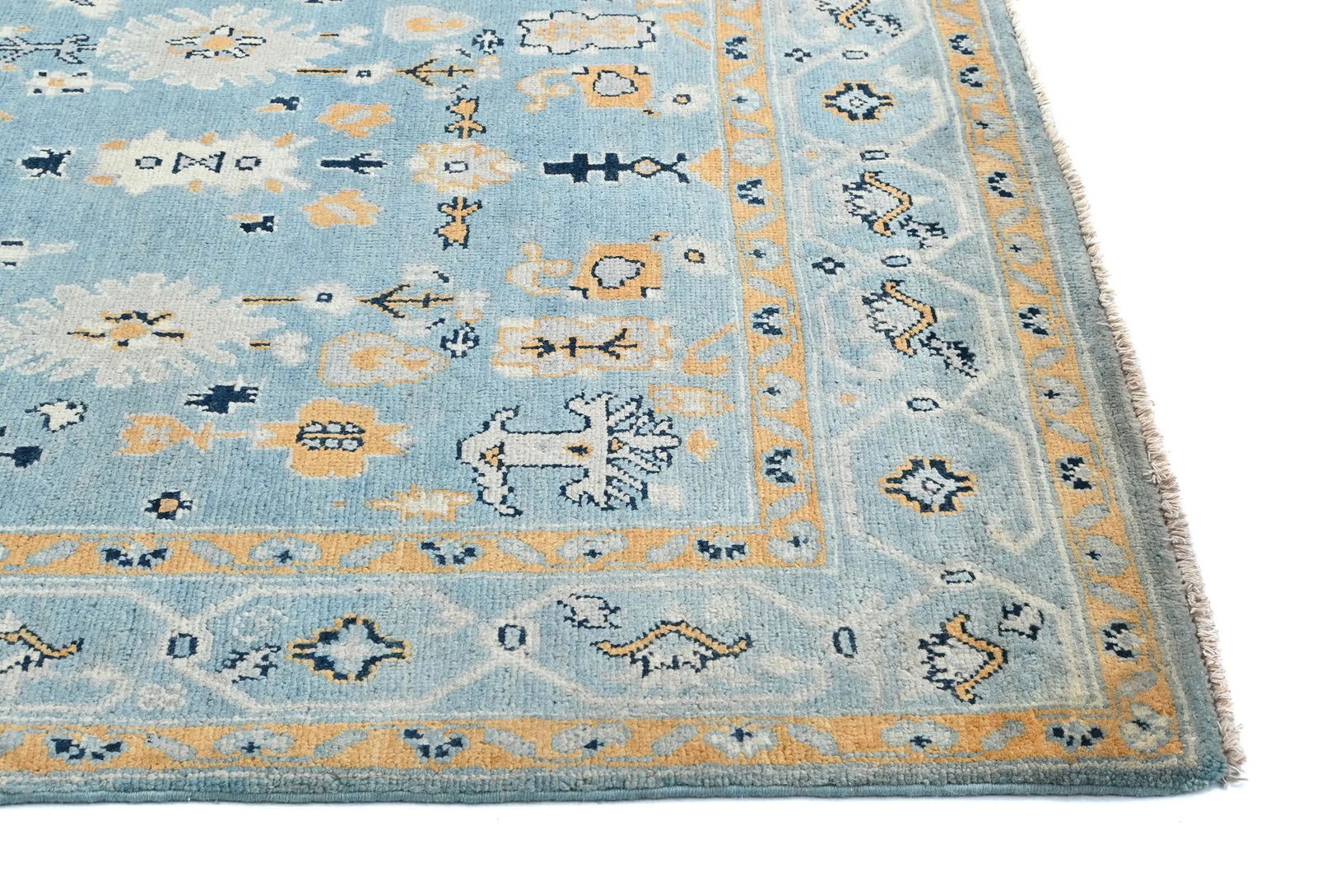 Light Blue Floral Modern 4X6 Oushak Kazak Pakistan Oriental Rug - 9