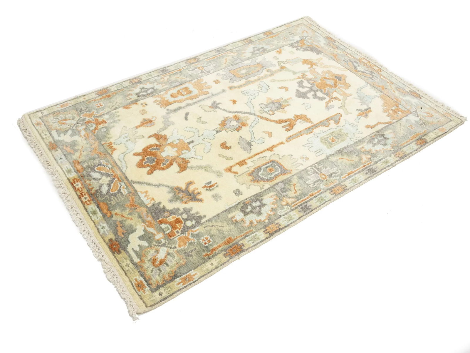 Muted Cream Floral 4X6 Oushak Chobi Oriental Rug - 4