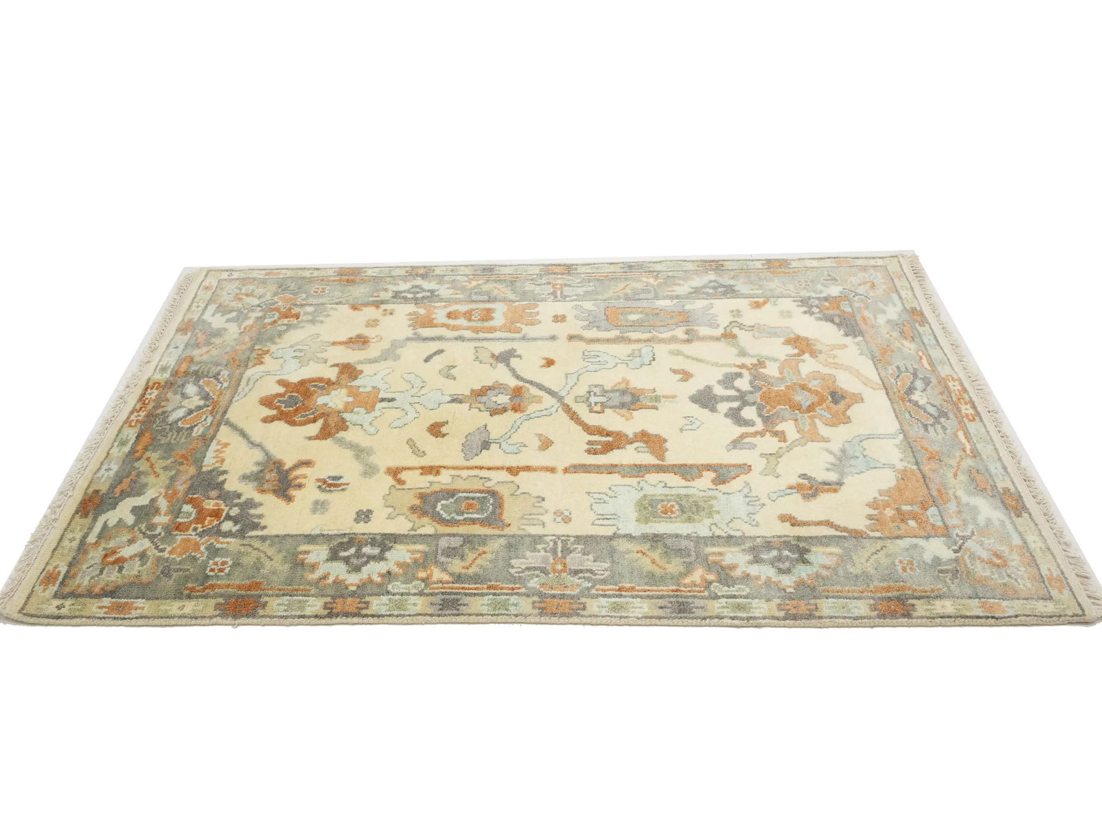 Muted Cream Floral 4X6 Oushak Chobi Oriental Rug - 6