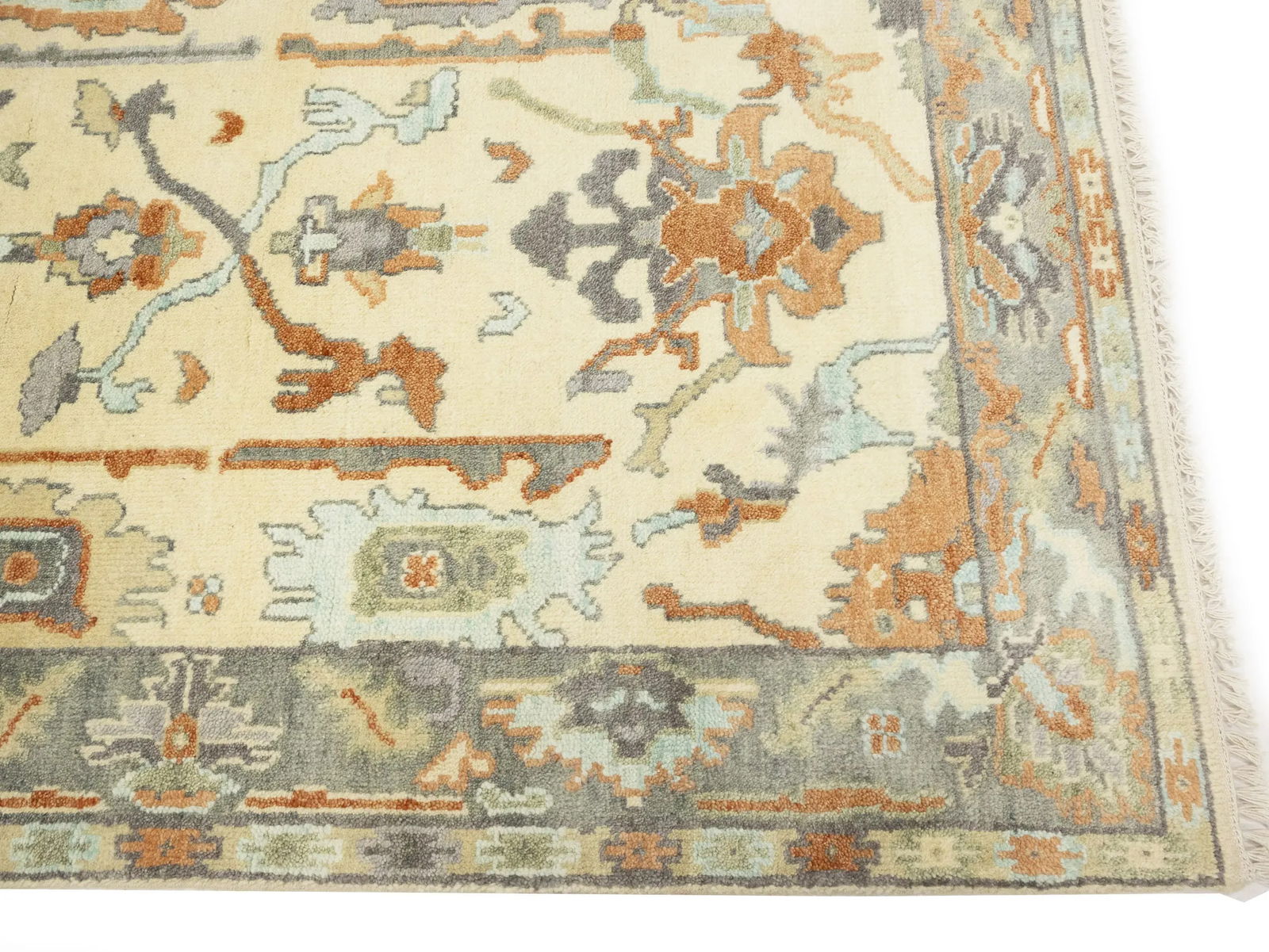 Muted Cream Floral 4X6 Oushak Chobi Oriental Rug - 8