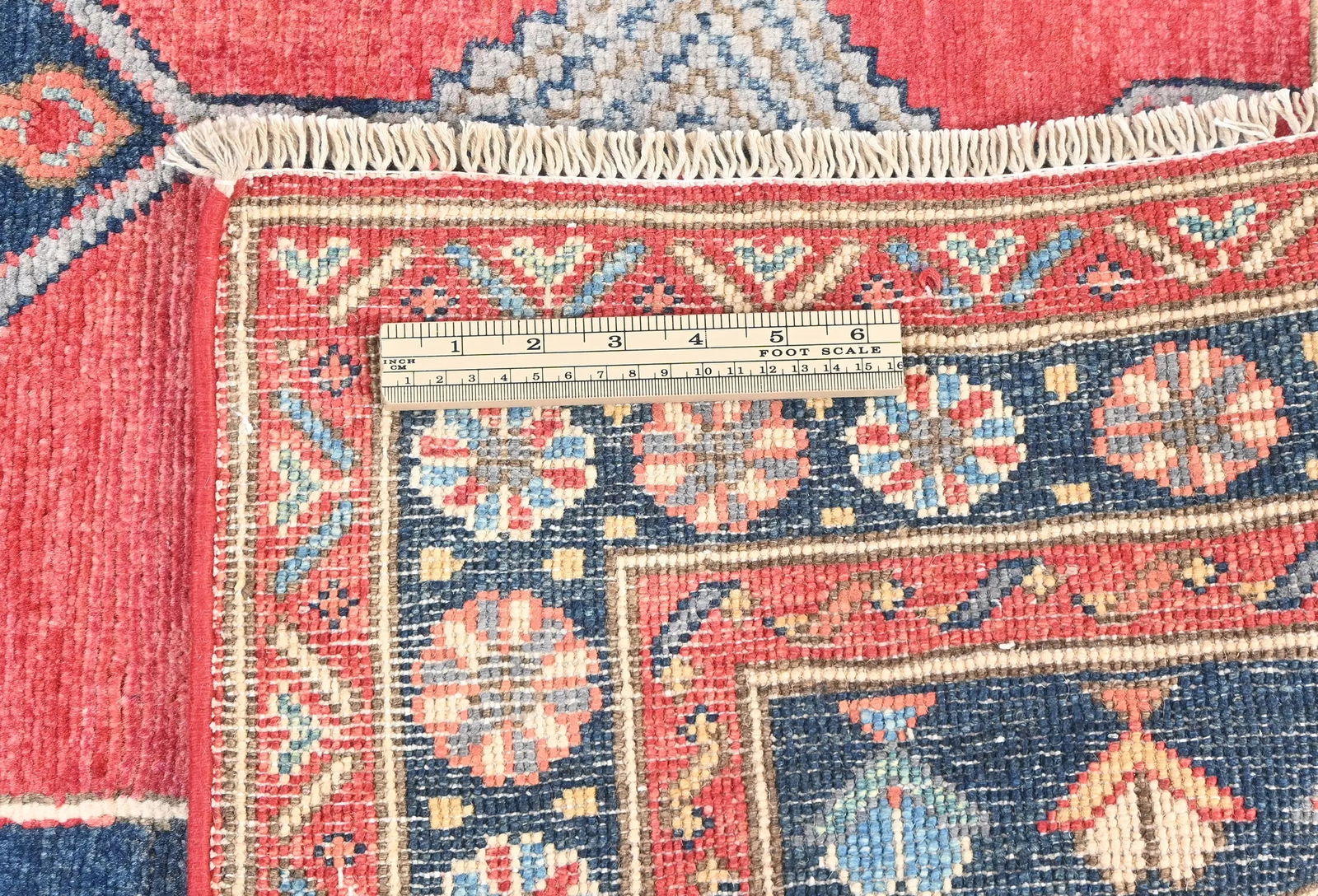 Red Modern Geometric 4X6 Kazak Oushak Oriental Rug - 12