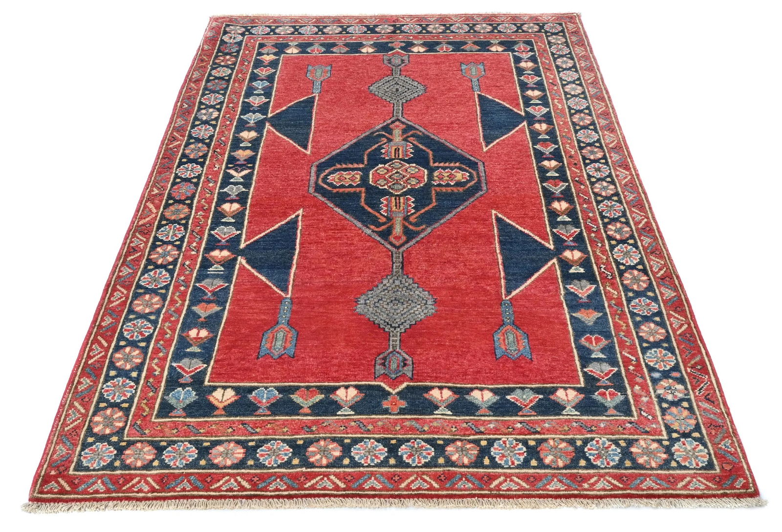 Red Modern Geometric 4X6 Kazak Oushak Oriental Rug - 3