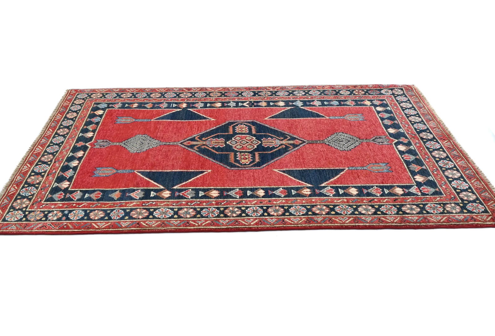Red Modern Geometric 4X6 Kazak Oushak Oriental Rug - 5