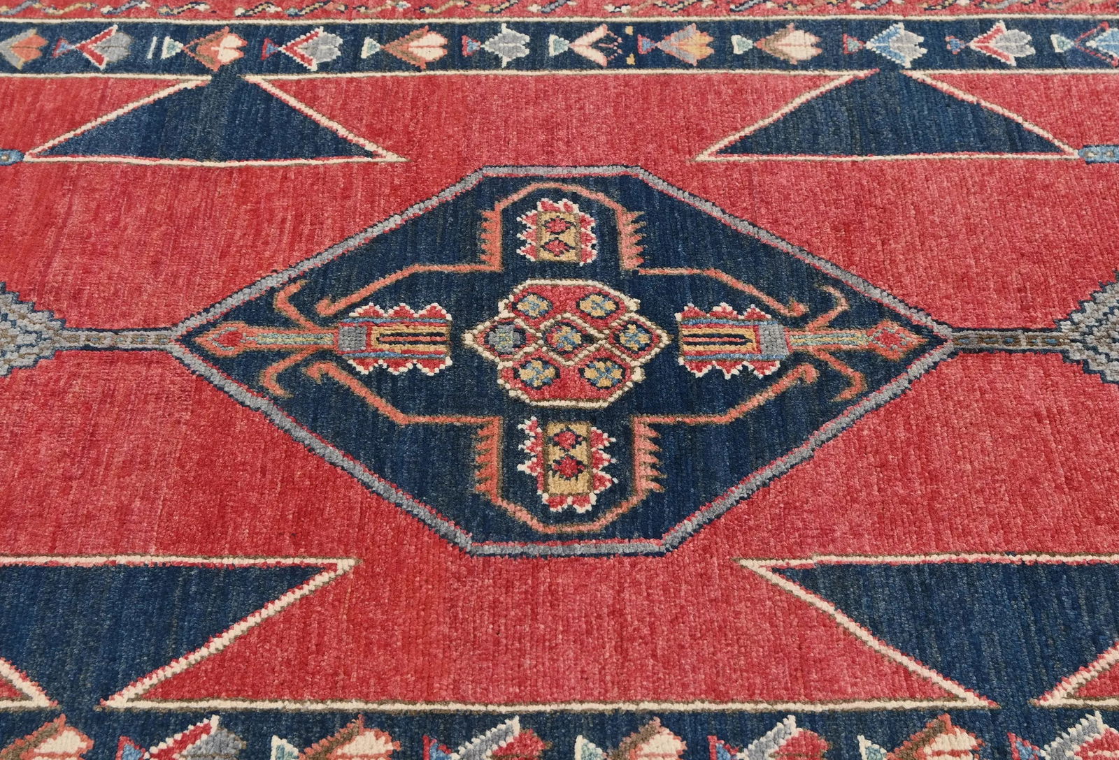Red Modern Geometric 4X6 Kazak Oushak Oriental Rug - 6