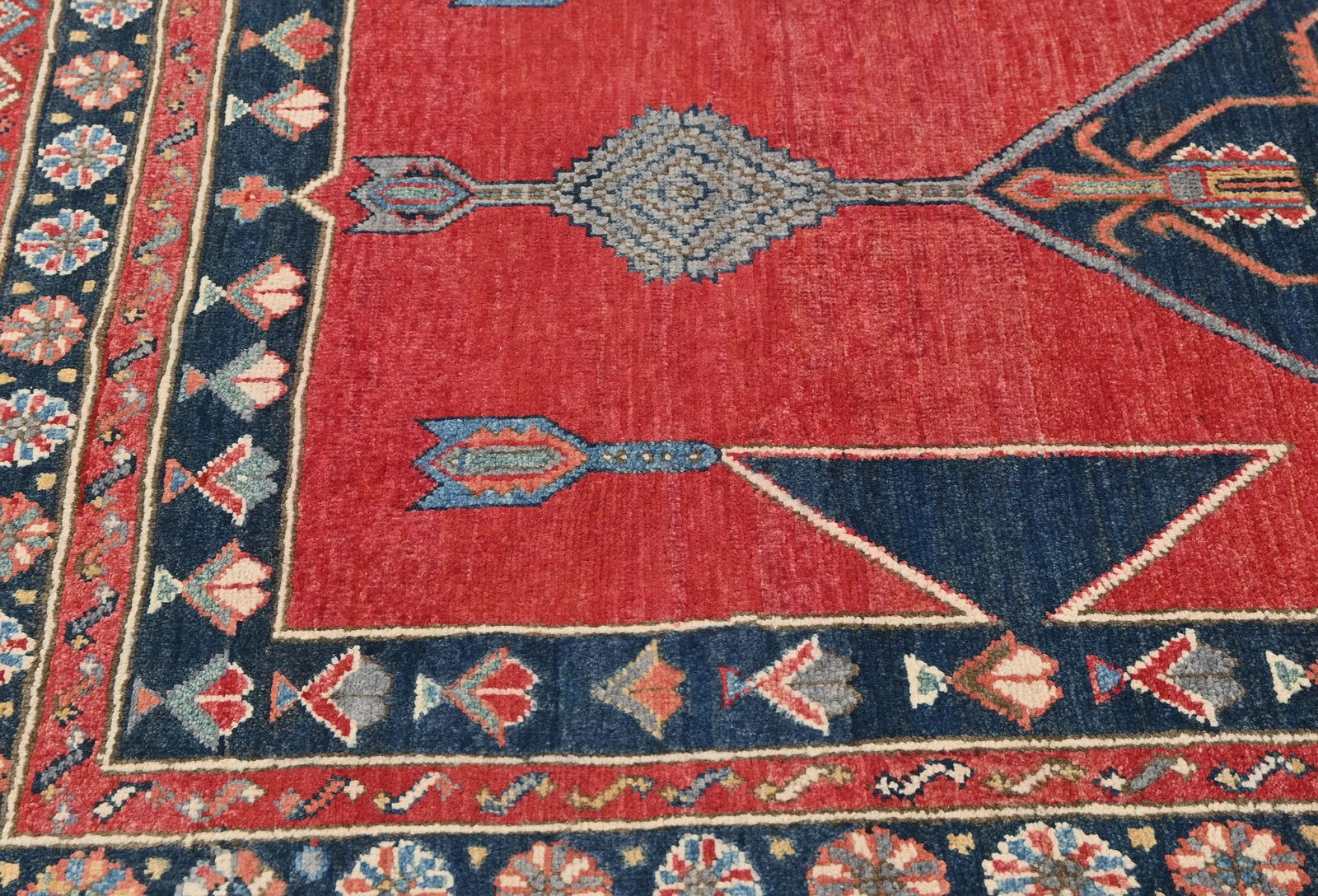 Red Modern Geometric 4X6 Kazak Oushak Oriental Rug - 7