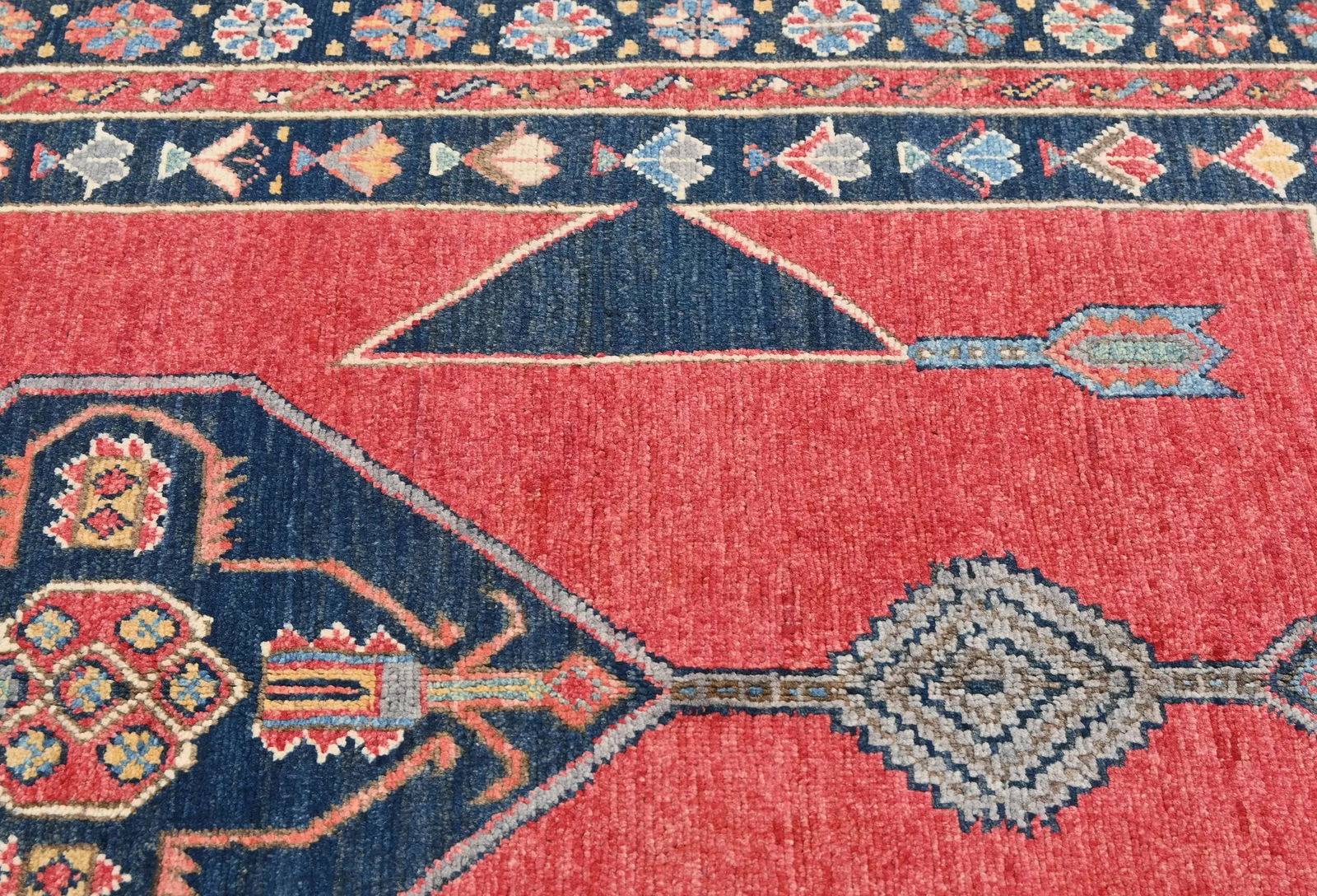 Red Modern Geometric 4X6 Kazak Oushak Oriental Rug - 8