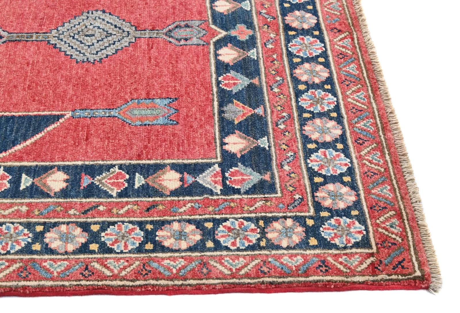 Red Modern Geometric 4X6 Kazak Oushak Oriental Rug - 9