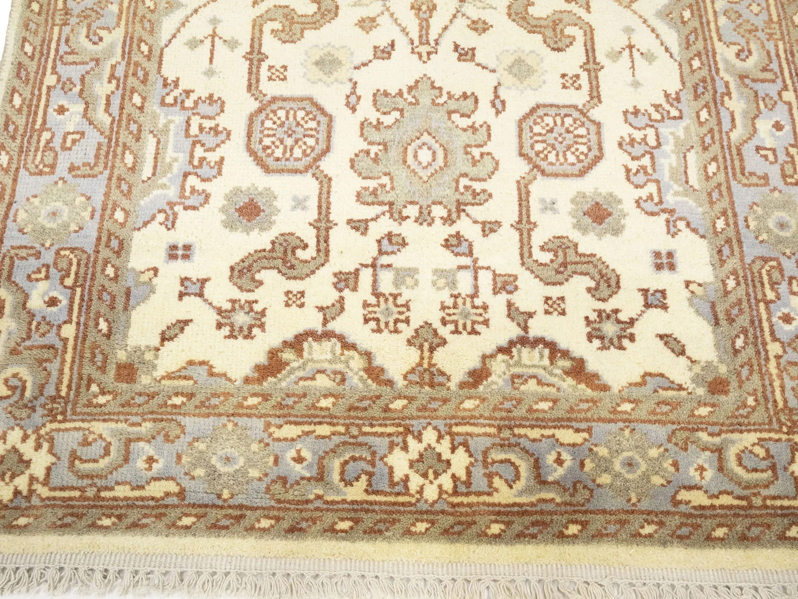 Muted Cream Floral 4X6 Oushak Chobi Oriental Rug - 11