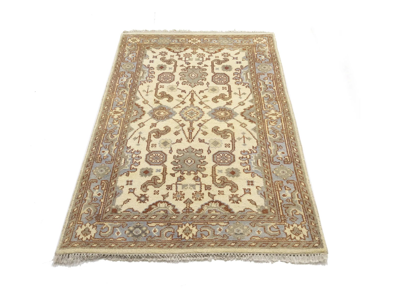 Muted Cream Floral 4X6 Oushak Chobi Oriental Rug - 2