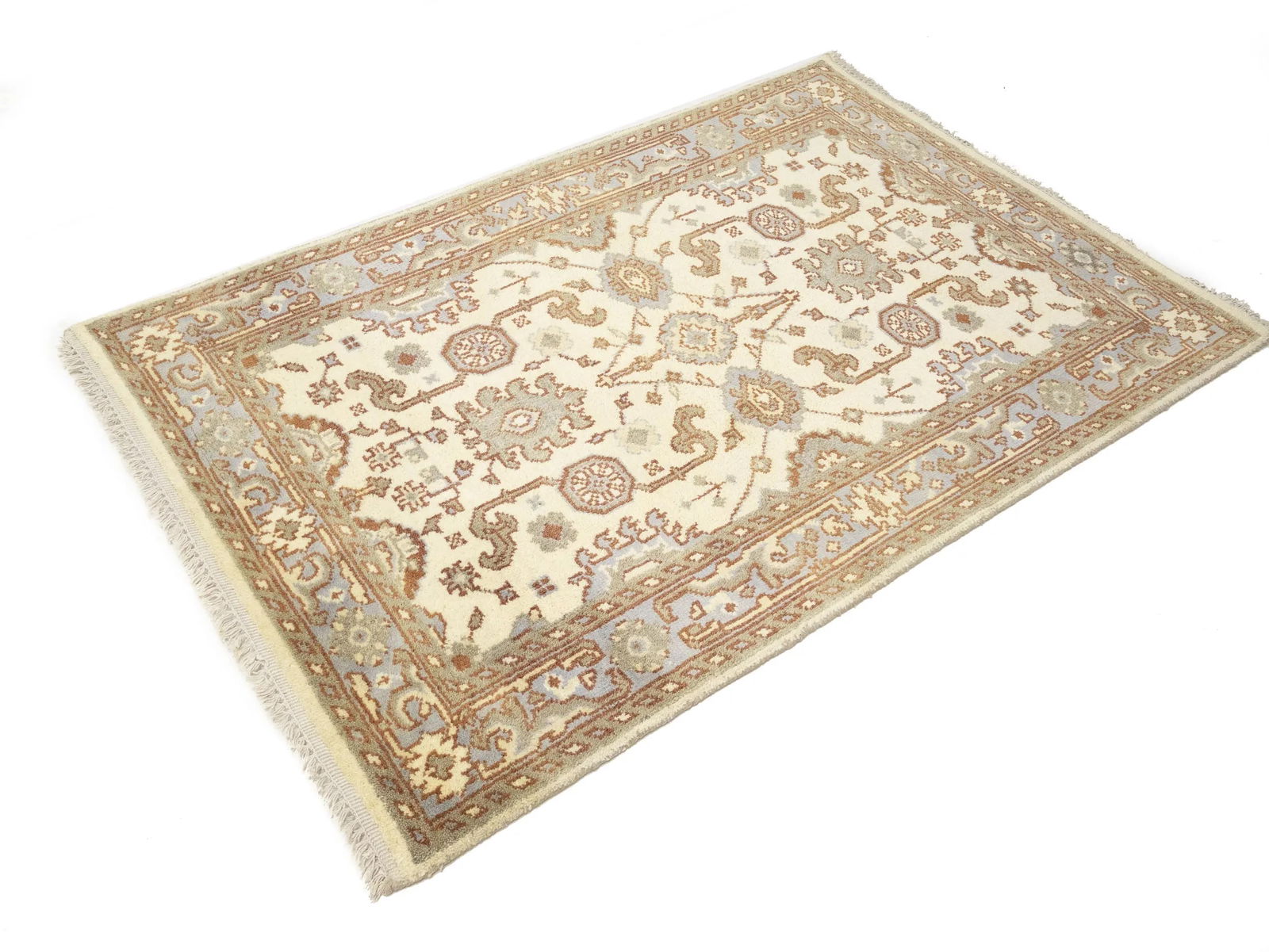 Muted Cream Floral 4X6 Oushak Chobi Oriental Rug - 4