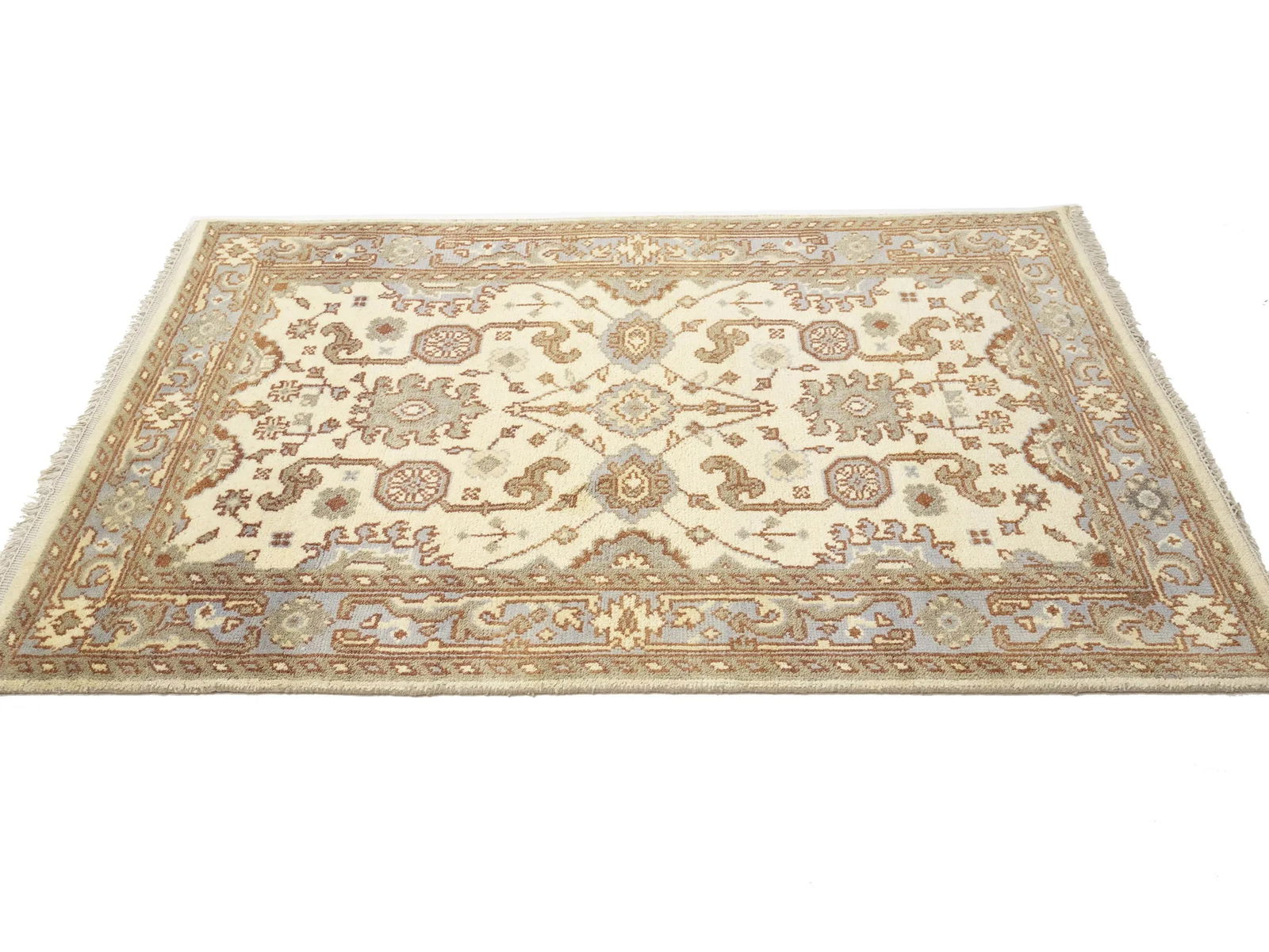 Muted Cream Floral 4X6 Oushak Chobi Oriental Rug - 5