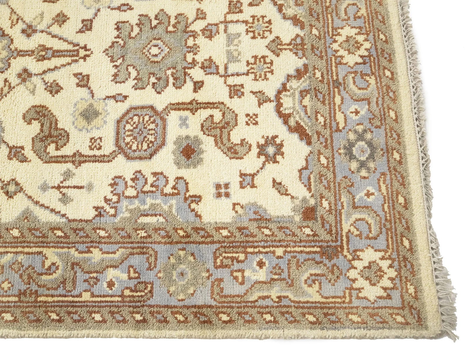 Muted Cream Floral 4X6 Oushak Chobi Oriental Rug - 7