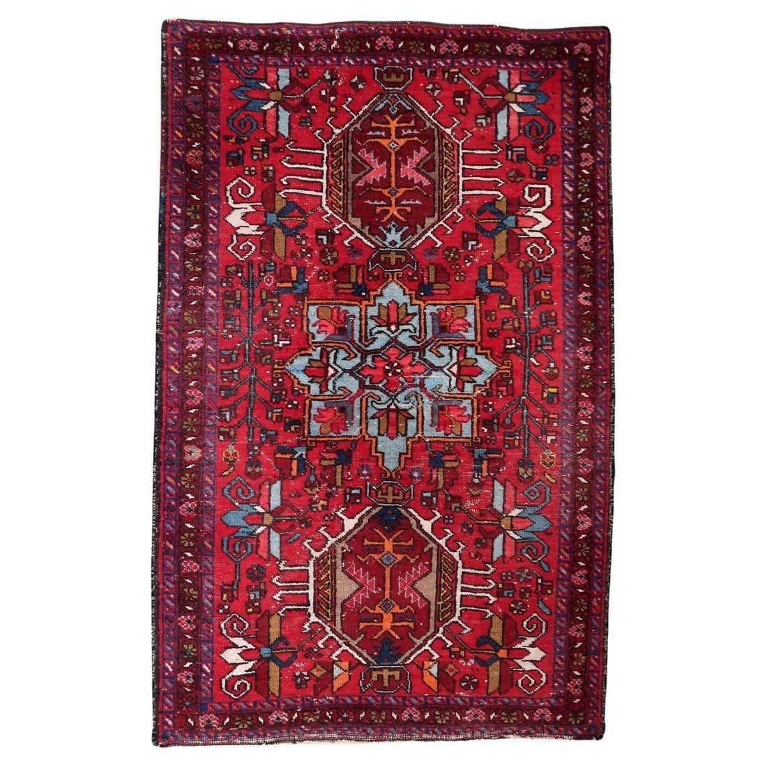 Handmade Antique Persian Karajeh Rug 2.9' x 4.6' (90cm x 143cm), 1920s (1 of 12)