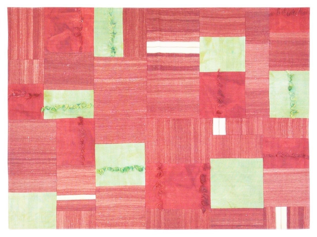 TURKISH FLATWEAVE WOOL RUG: Title: TURKISH FLATWEAVE WOOL RUG Size: 5X6'8 Age: VINTAGE Origin: TURKISH Style: PATCHWORK Material: WOOL Care: PROFESSIONAL Structure: FLATWEAVE Design: KILIMS Reserve: $700.00 Shipping: Do