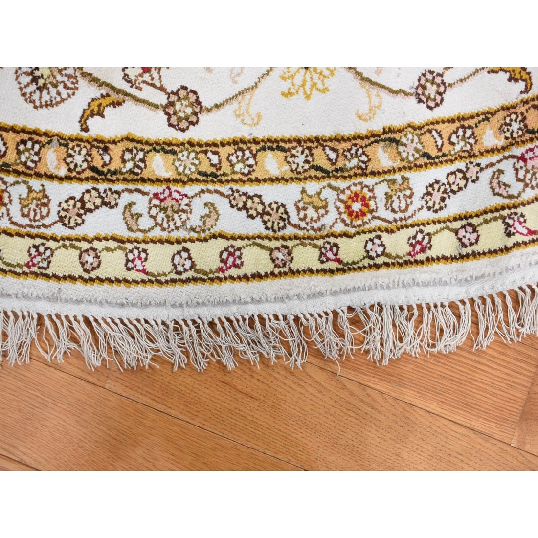 Fire Brick Red, Hand Knotted, Silken, 300 KPSI, Round Oriental Rug - 4