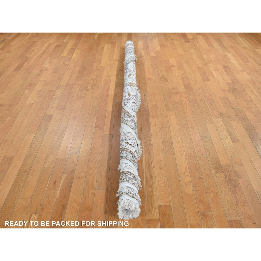 Fire Brick Red, Hand Knotted, Silken, 300 KPSI, Round Oriental Rug - 7