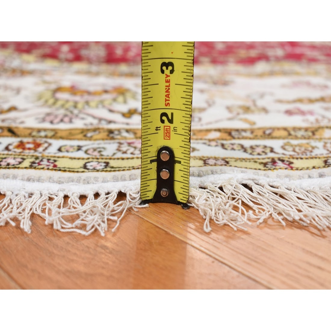 Fire Brick Red, Hand Knotted, Silken, 300 KPSI, Round Oriental Rug - 8