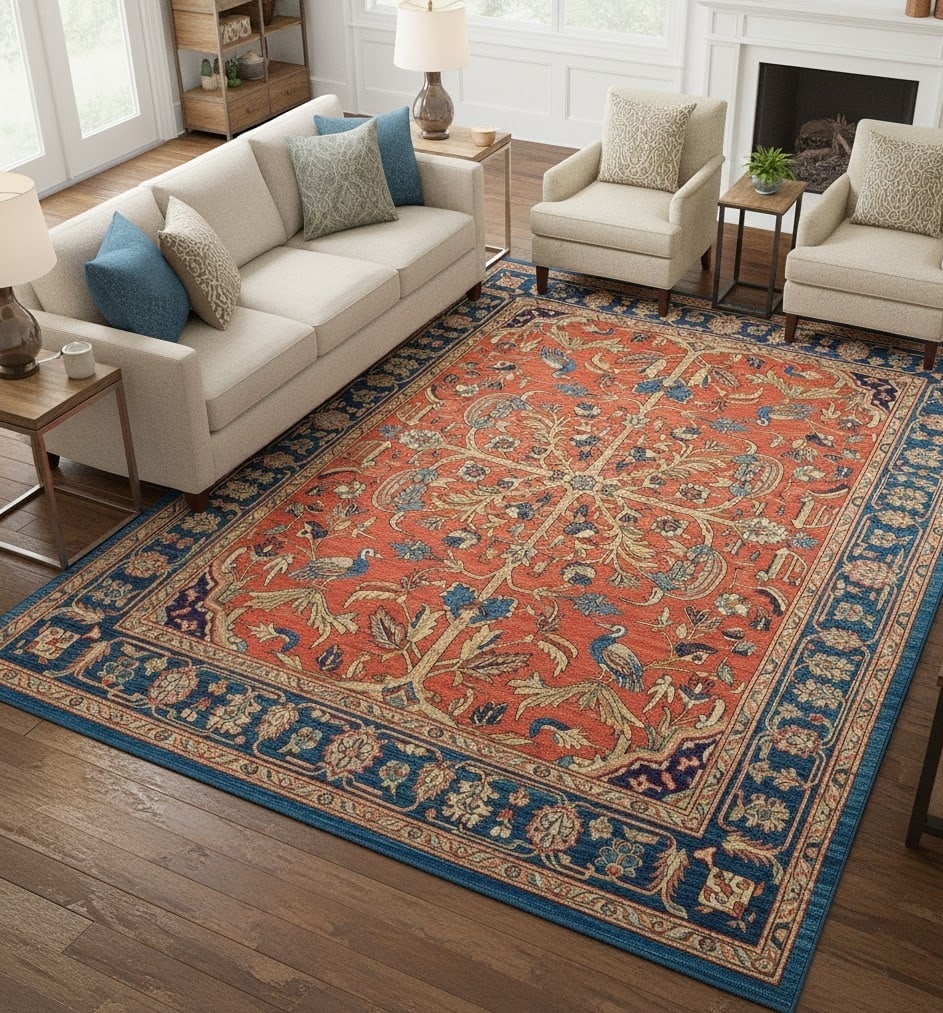 Orange Pictorial Tribal 9X12 Oushak Oriental Rug - 2