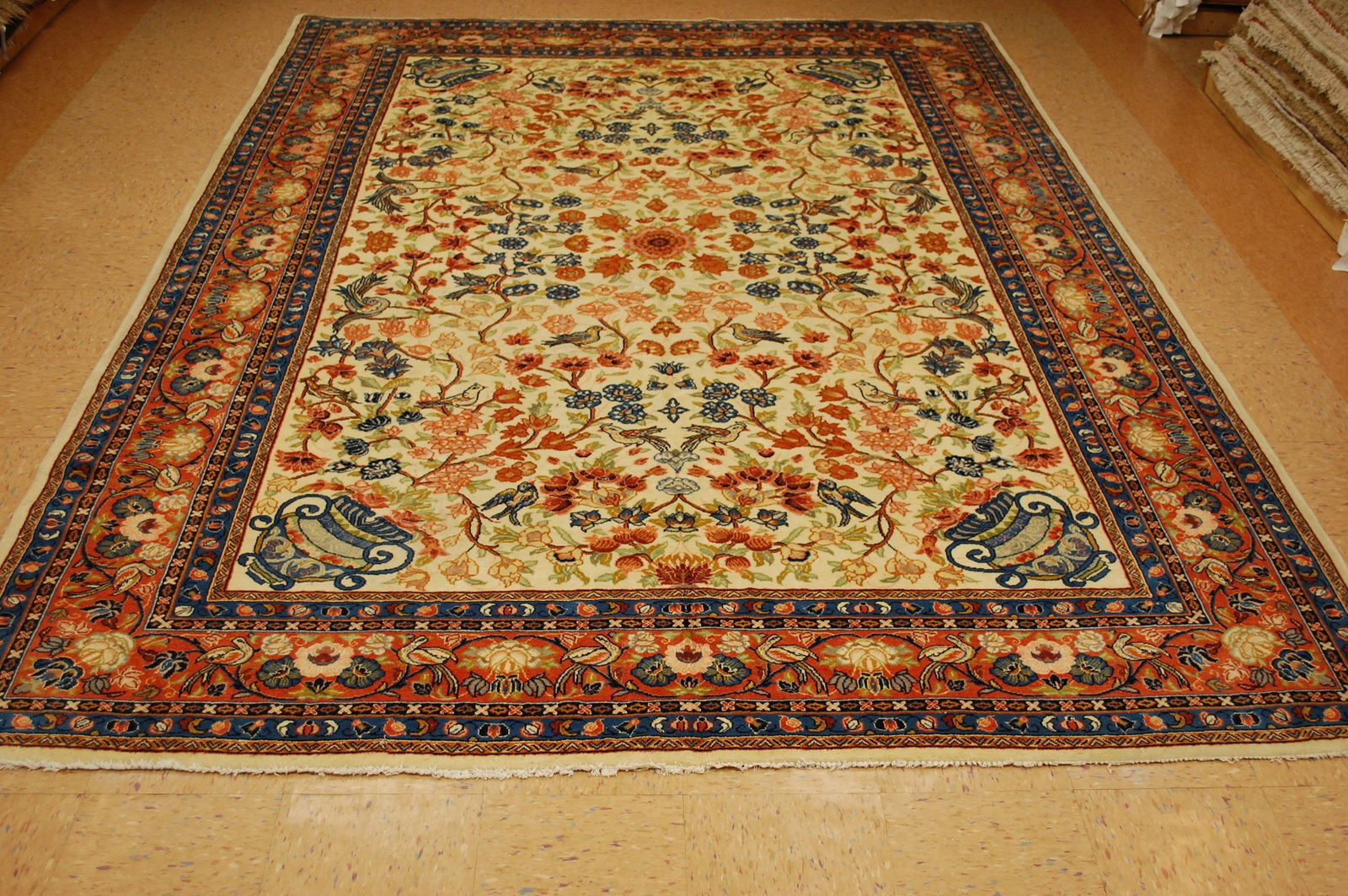 Persian SAROUK RUG 8'4" x 11'2": Title: Persian SAROUK RUG 8'4" x 11'2" Description:OLD,ANTIQUE FINE HIGH KPSI SUPER DETAILED VASE and BIRD SUBJECTS TREE OF LIFE Persian SAROUK ORIENTAL RUG ........KORK WOOL with HIGH