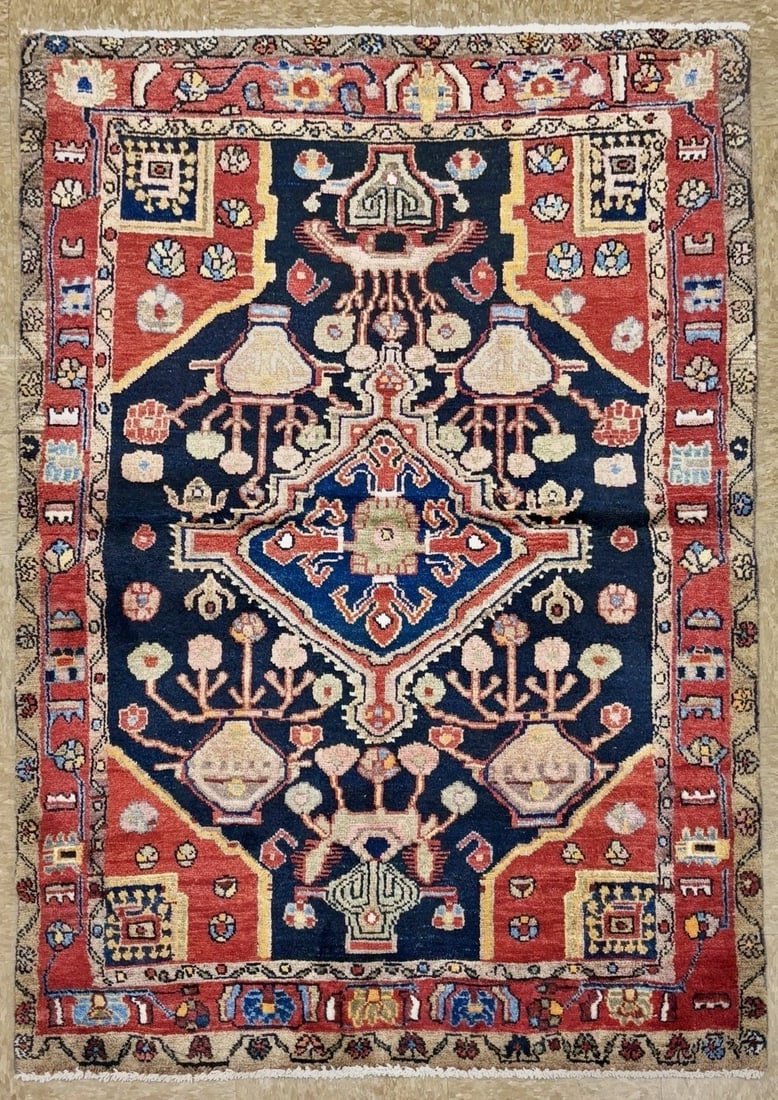 Hand Knotted Persian Nahavand Wool Rug 3'7" x 5'2" Navy Tribal - 2