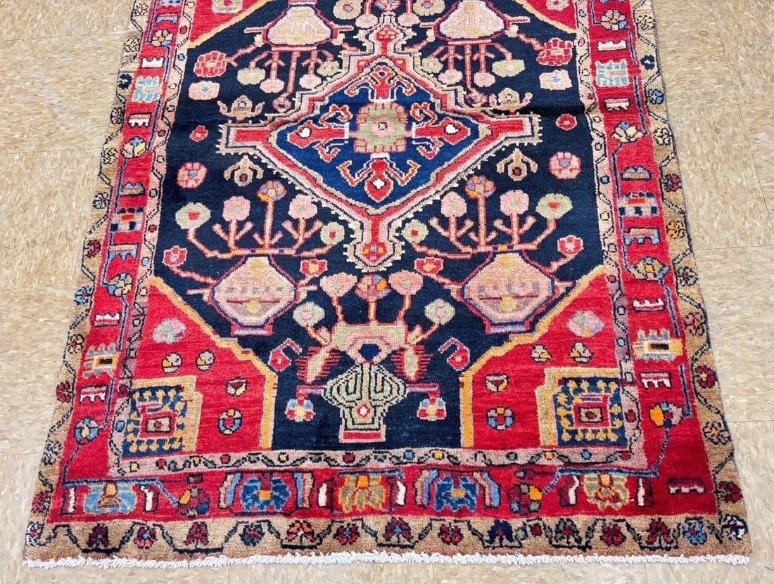 Hand Knotted Persian Nahavand Wool Rug 3'7" x 5'2" Navy Tribal - 5