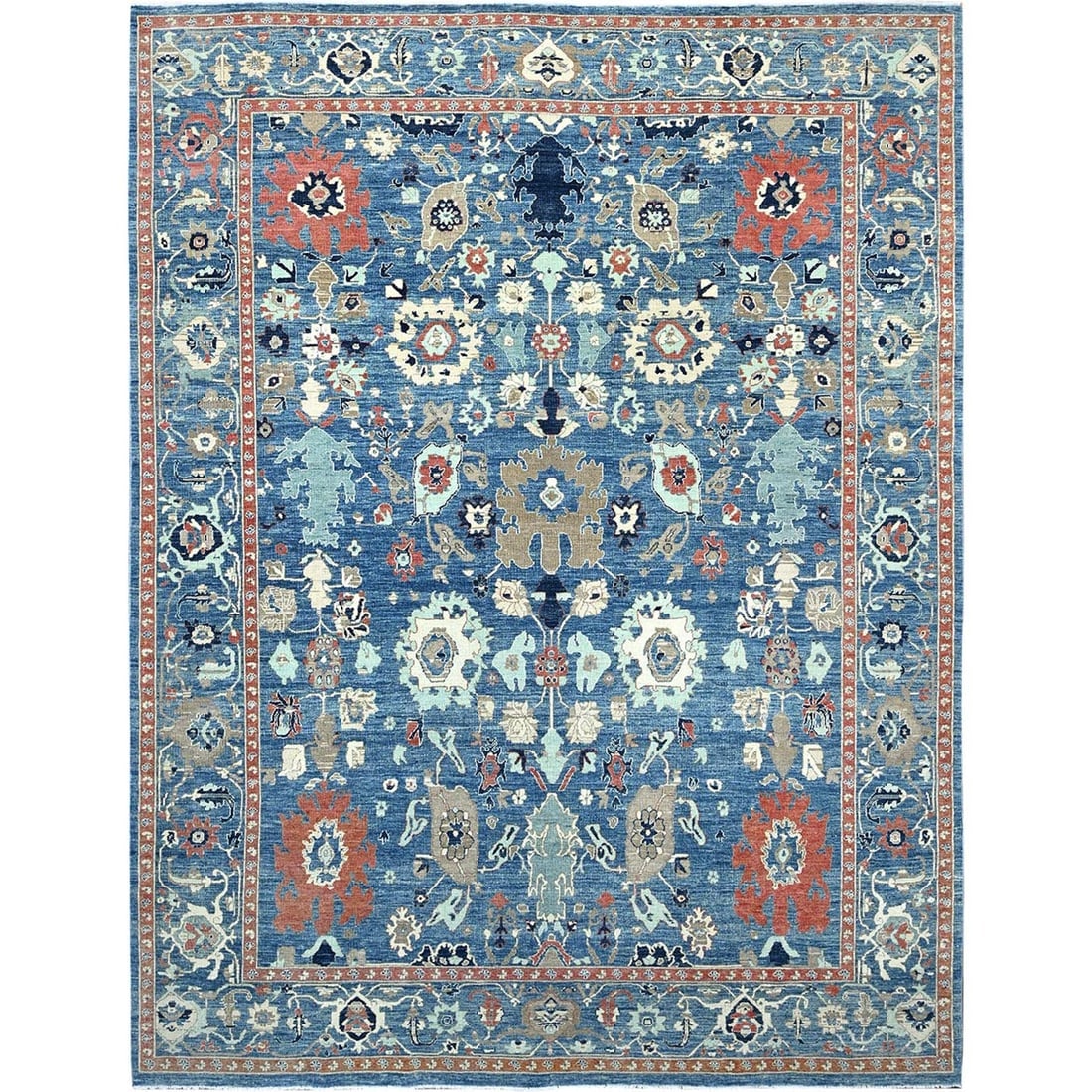 Intel Blue Zero Pile All Over Caucasian Gul Motifs Design Oriental Rug (1 of 11)