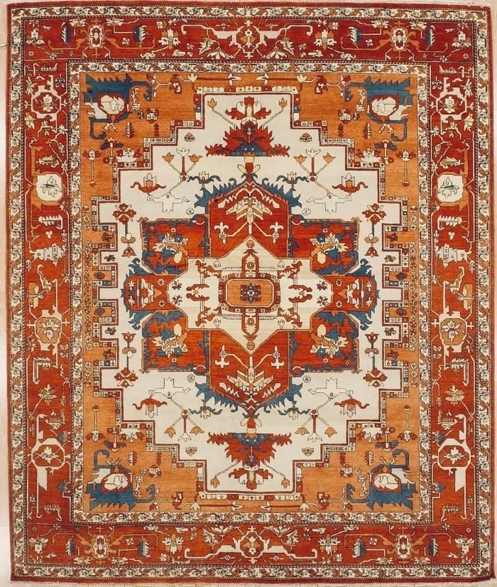 Hand Knotted Indo-Heriz Serapi Geometric Wool Oriental Rug Carpet 8'1" x 9'8": Title:Hand Knotted Indo-Heriz Serapi Geometric Wool Oriental Rug Carpet 8'1" x 9'8"Description:• Rug Number: 79972 • Country of Origin: India • Style, Design: Heriz, Serapi,