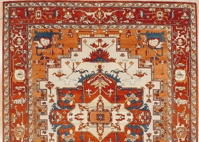 Hand Knotted Indo-Heriz Serapi Geometric Wool Oriental Rug Carpet 8'1" x 9'8" - 5
