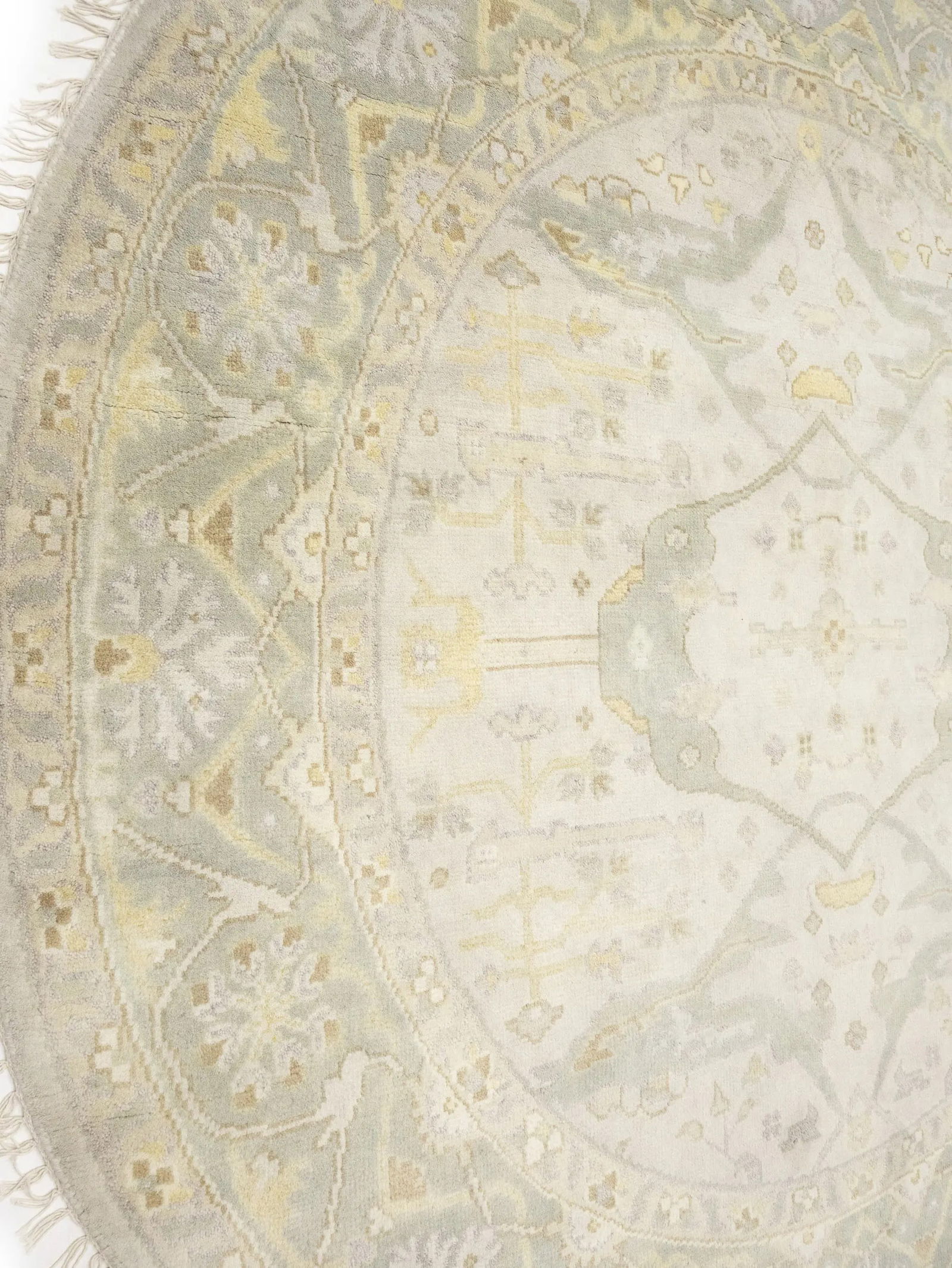 Muted Cream Floral Transitional 8X8 Oushak Chobi Oriental Round Rug - 11