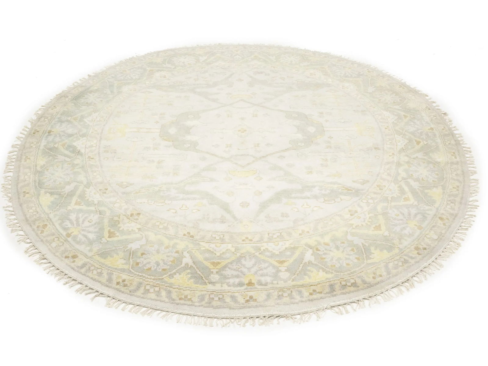 Muted Cream Floral Transitional 8X8 Oushak Chobi Oriental Round Rug - 2