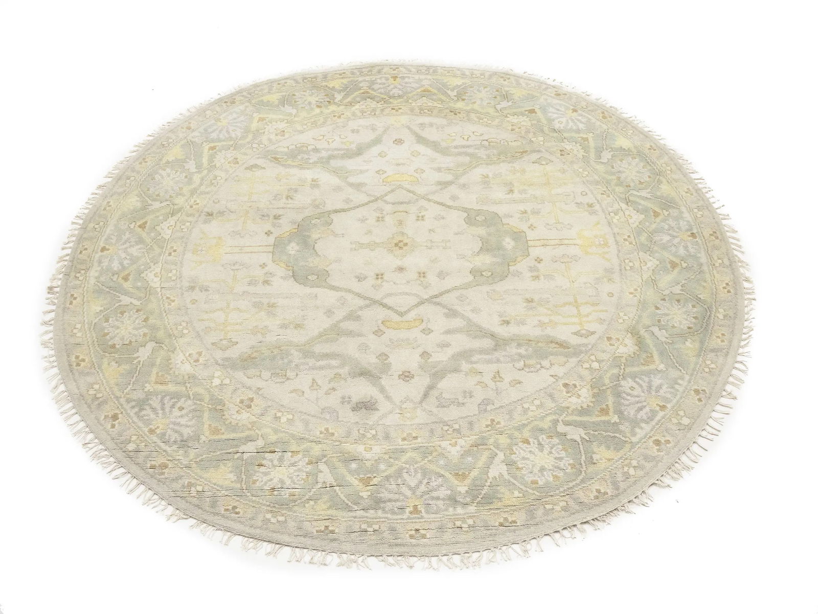 Muted Cream Floral Transitional 8X8 Oushak Chobi Oriental Round Rug - 3