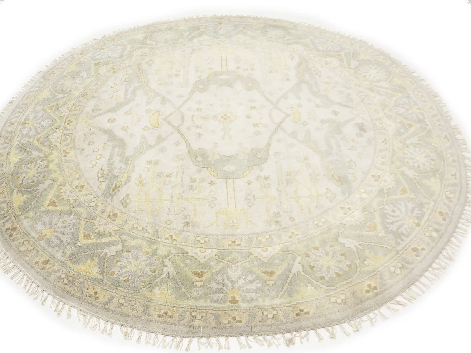 Muted Cream Floral Transitional 8X8 Oushak Chobi Oriental Round Rug - 4