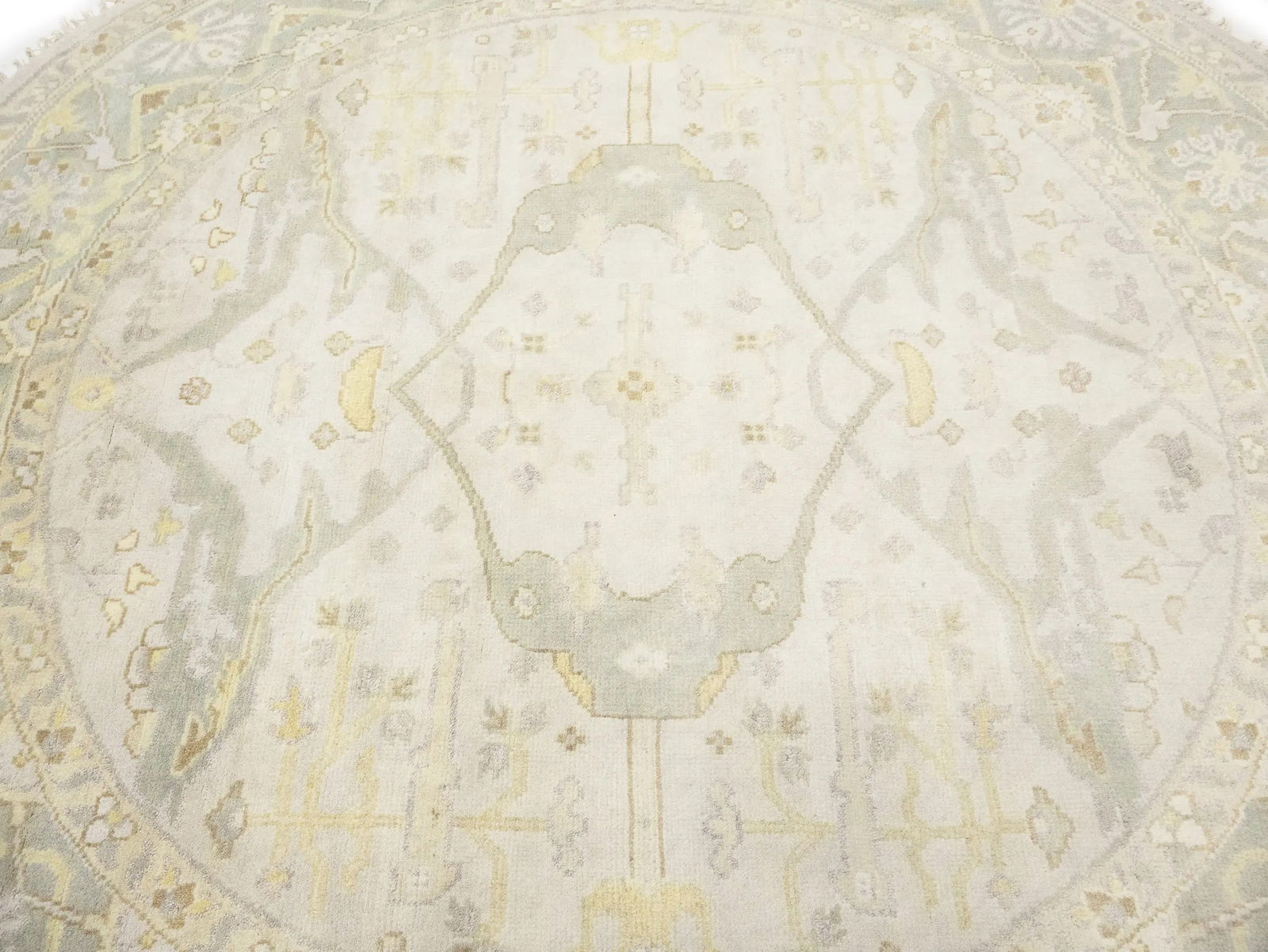 Muted Cream Floral Transitional 8X8 Oushak Chobi Oriental Round Rug - 5