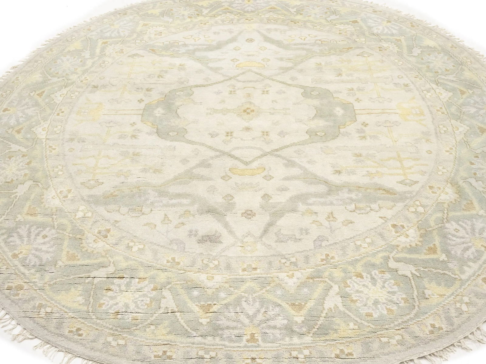 Muted Cream Floral Transitional 8X8 Oushak Chobi Oriental Round Rug - 6