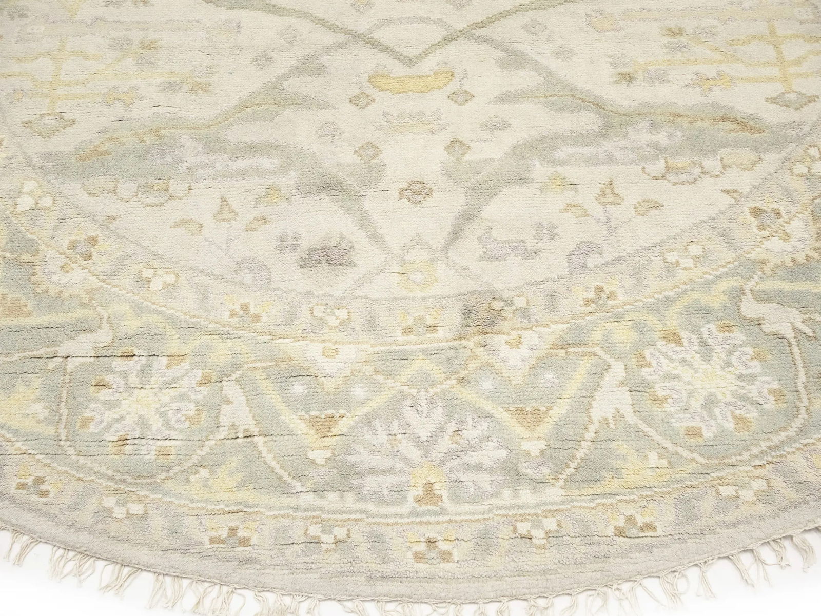 Muted Cream Floral Transitional 8X8 Oushak Chobi Oriental Round Rug - 8