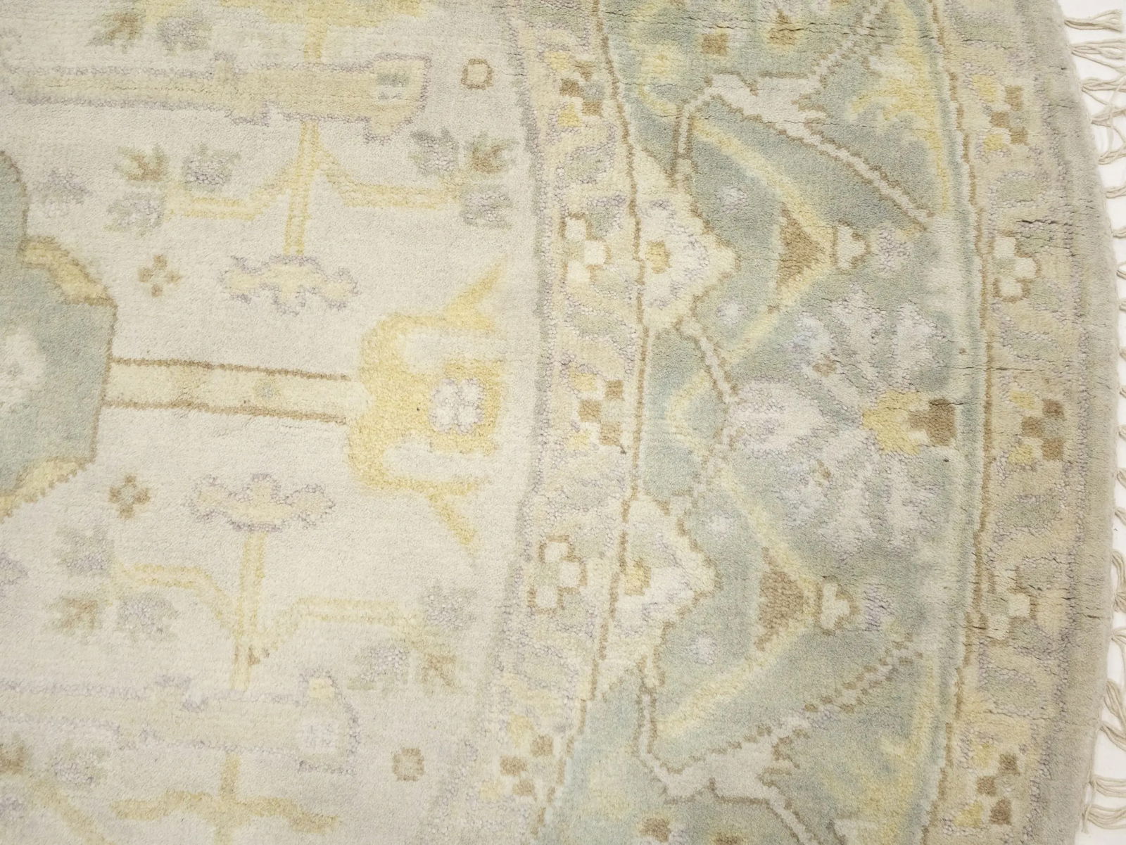 Muted Cream Floral Transitional 8X8 Oushak Chobi Oriental Round Rug - 9