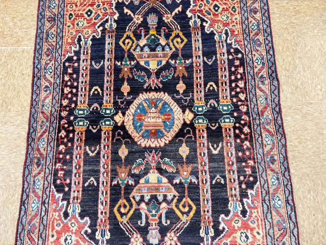 Persian Hamedan Wool Rug, Navy Hand-Knotted Tribal, 3'6" x 5'11" - 4