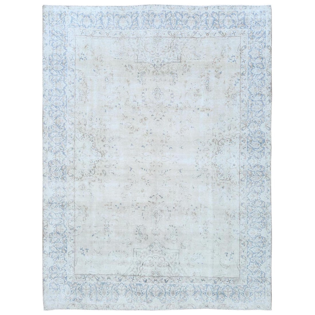 Ivory Hand Knotted, Worn Wool Distressed Look Old Persian Kerman Rug: Title: Ivory Hand Knotted, Worn Wool Distressed Look Old Persian Kerman RugDescription: This is a truly genuine one-of-a-kind. It has been Knotted for months and months in the centuries-old weaving