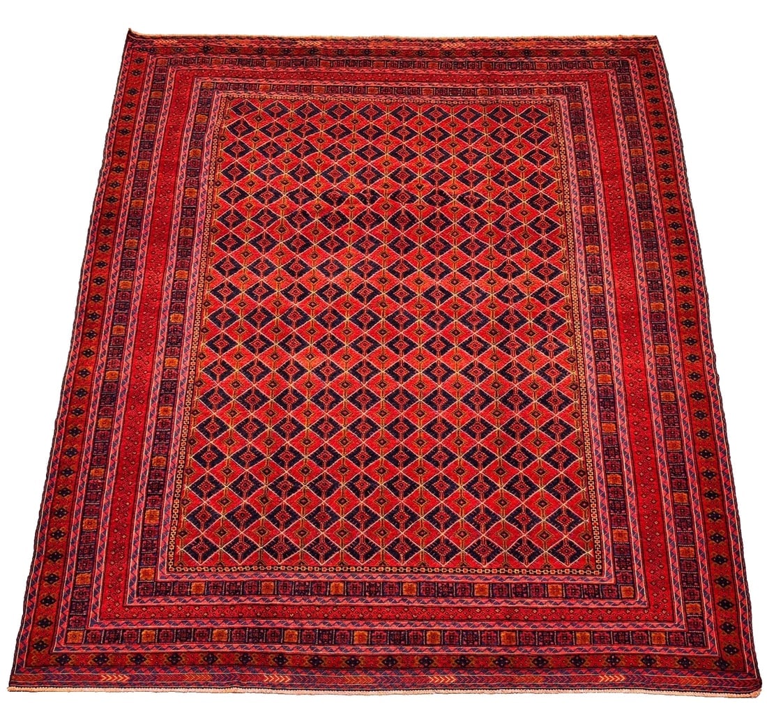 Hand-Knotted Balouch Tribal Wool Geometric Afghan Oriental Area Rug 6'11" x 9'1" - 3