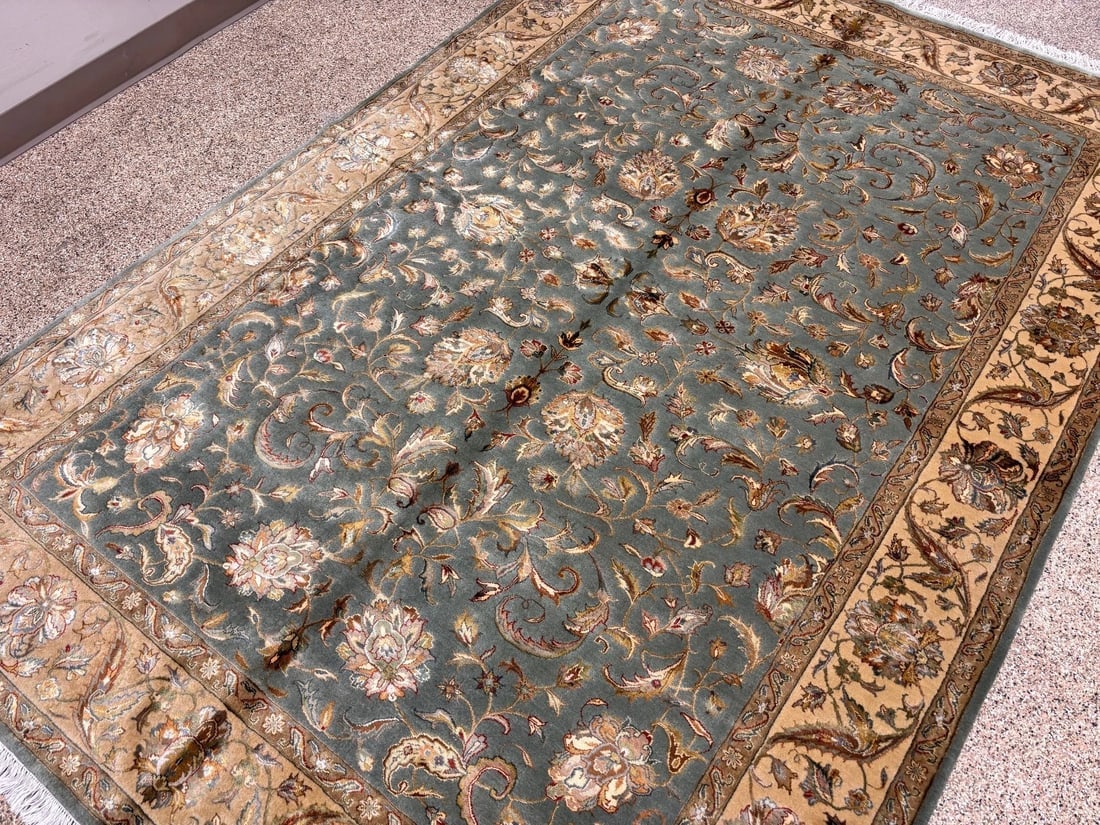 Hand Knotted Indo-Tabriz Gray Wool New Oriental Rug Carpet 6'1" x 8'11" - 9