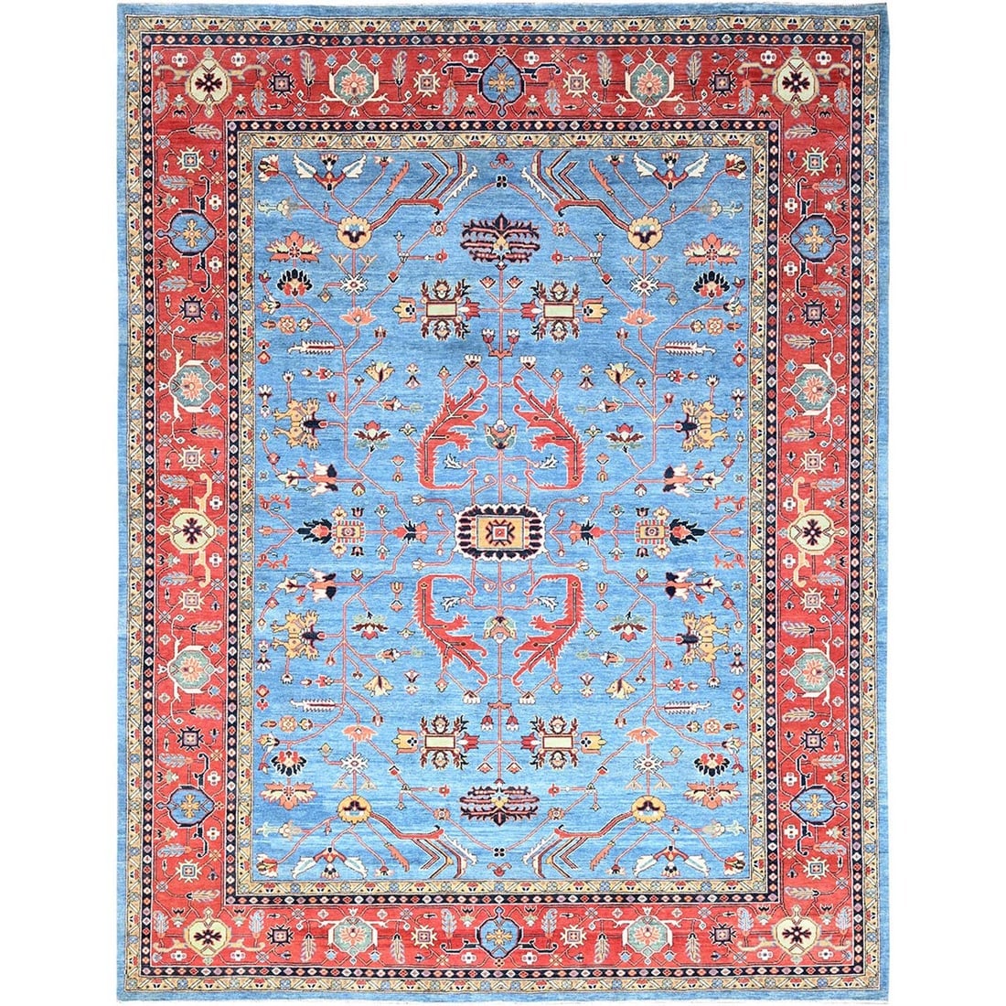 Blue, Extra Soft Wool, Afghan Peshawar, Hand Knotted, Oriental Rug: Title: Blue, Extra Soft Wool, Afghan Peshawar, Hand Knotted, Oriental Rug Description:This is a truly genuine one-of-a-kind. It has been Knotted for months and months in the centuries-old weaving craf