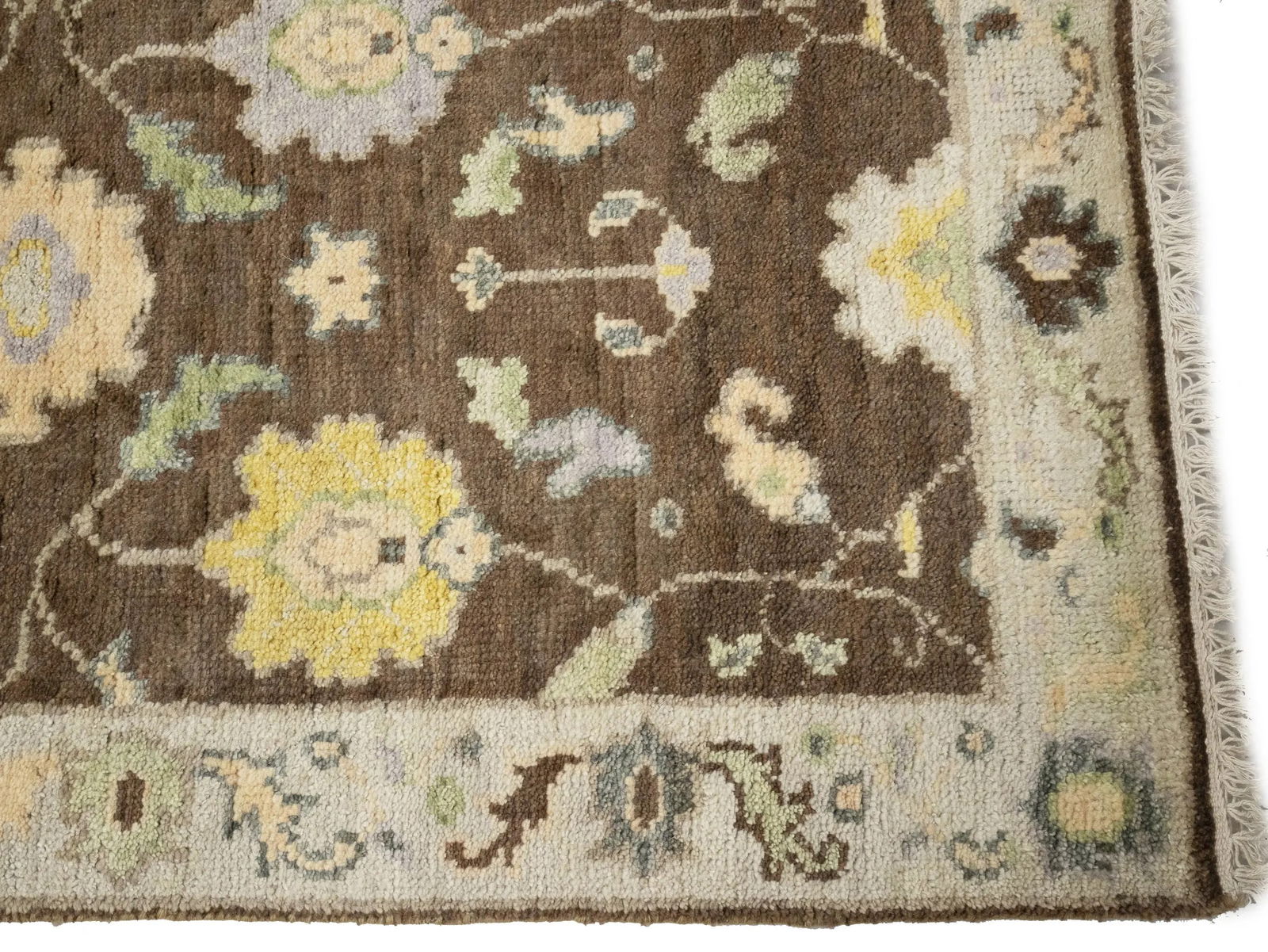 Muted Brown Floral 3X12 Transitional Oushak Chobi Oriental Runner Rug - 10