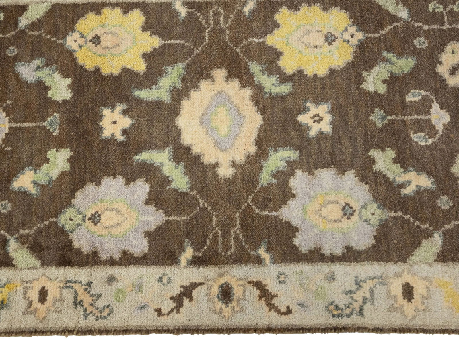 Muted Brown Floral 3X12 Transitional Oushak Chobi Oriental Runner Rug - 12