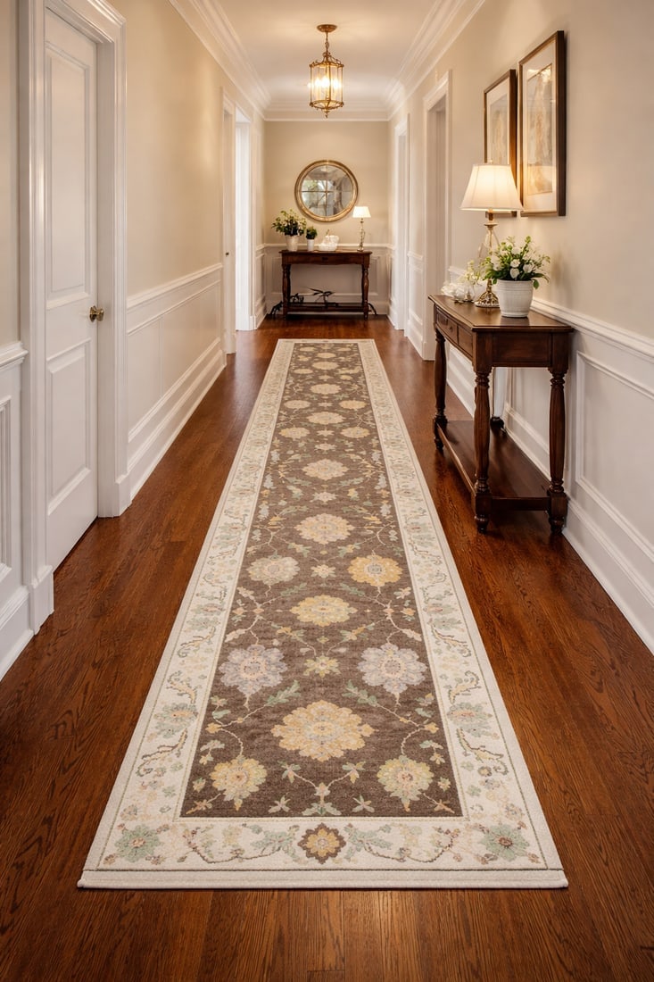 Muted Brown Floral 3X12 Transitional Oushak Chobi Oriental Runner Rug - 2