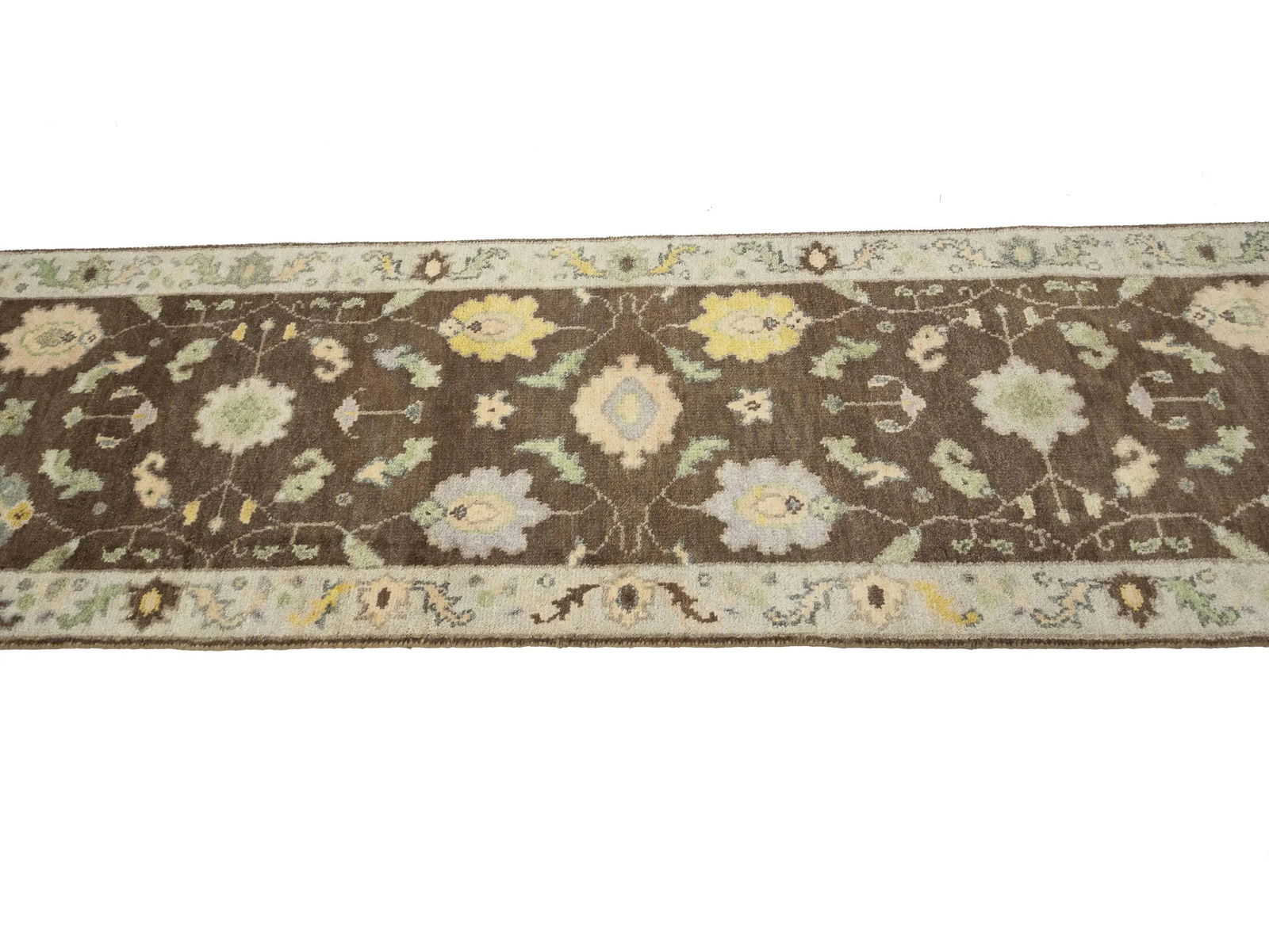 Muted Brown Floral 3X12 Transitional Oushak Chobi Oriental Runner Rug - 8