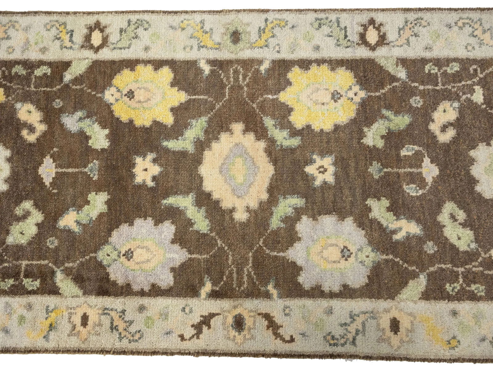 Muted Brown Floral 3X12 Transitional Oushak Chobi Oriental Runner Rug - 9