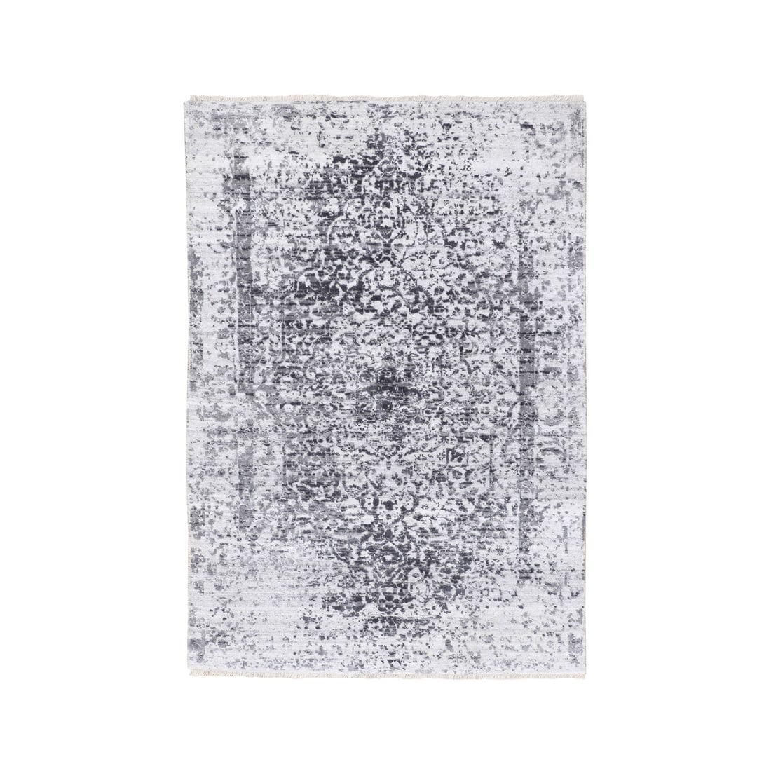 Broken Persian Design Wool and Pure Silk Hand Knotted Oriental Rug: Title: Broken Persian Design Wool and Pure Silk Hand Knotted Oriental RugDescription: This is a truly genuine one-of-a-kind. It has been Knotted for months and months in the centuries-old weaving