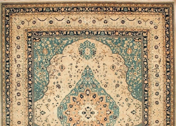 Hand-Knotted Indo-Kerman Area Rug Wool Cream Blue Oriental Carpet 11'10" x 15'1 - 5