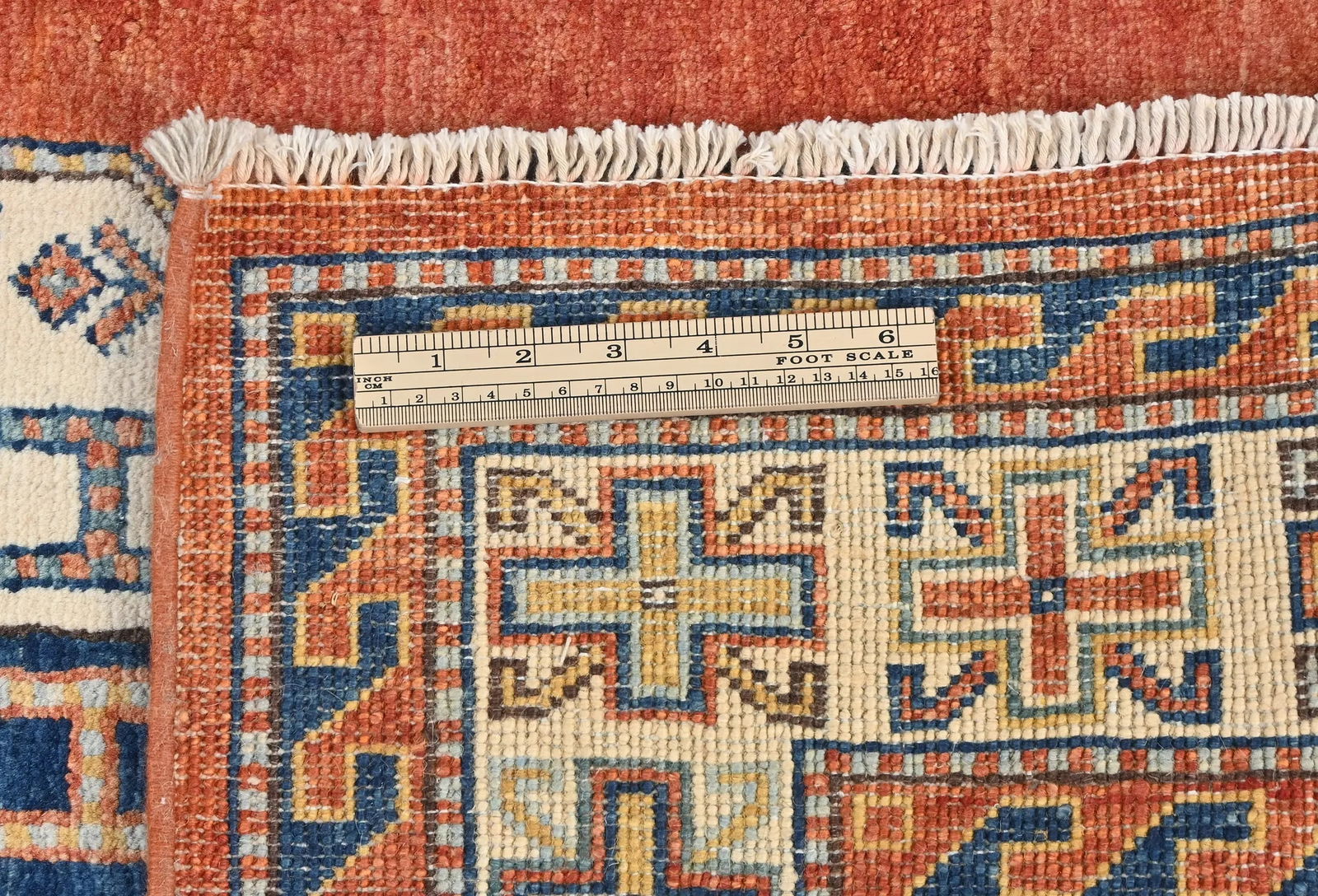 Dark Orange Modern Geometric 4X6 Kazak Oushak Pakistan Rug - 12