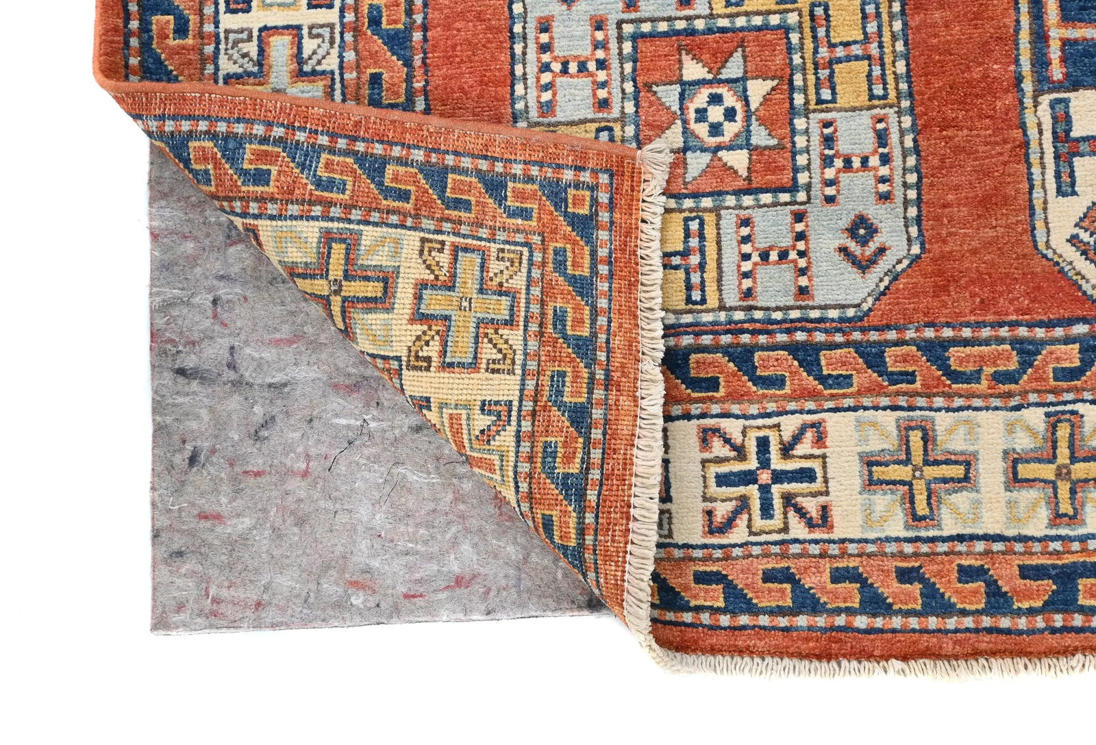 Dark Orange Modern Geometric 4X6 Kazak Oushak Pakistan Rug - 13